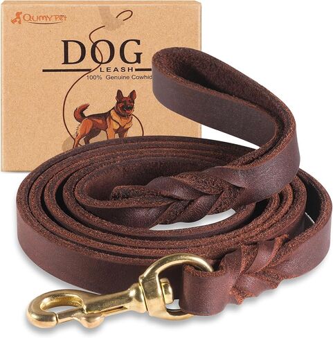 QUMY 6ft Leather Dog Leash for Large Medium Dogs Heavy Duty Training Leash in Saudi Arabia