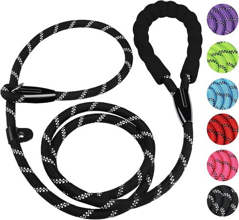 Dog Leash, 6 FT Heavy Duty Dog Leash, Durable Premium Quality Strong Rope Slip Leash with Comfortable Padded Handle and Highly Reflective Threads for Small Medium and Large Dogs, (Black) in Saudi Arabia