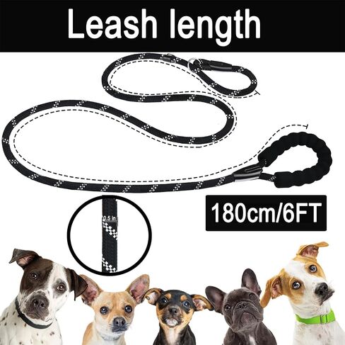 Dog Leash, 6 FT Heavy Duty Dog Leash, Durable Premium Quality Strong Rope Slip Leash with Comfortable Padded Handle and Highly Reflective Threads for Small Medium and Large Dogs, (Black) in Saudi Arabia