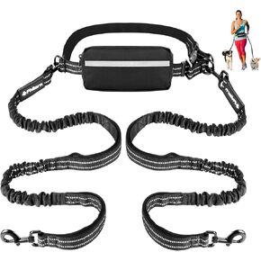 Philorn Hands Free Dog Leash with Pouch, Adjustable Waist Leash for Dog Walking, Running Leash for Medium Large Dogs, Waist Dog Leash with Dual Handles and Durable Bungee for Jogging Hiking
