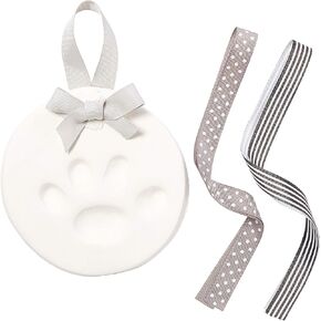 Pearhead Pet Paw Print Keepsake Ornament Kit - DIY Hanging Clay Keepsake for Dogs & Cats, Pet's First Christmas Ornament, Customized Family Ornament, 3 Ribbons