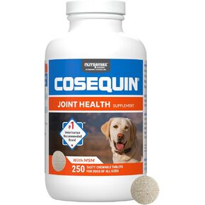 Nutramax Laboratories Cosequin Maximum Strength Joint Health Supplement for Dogs - With Glucosamine, Chondroitin, and MSM, 250 Chewable Tablets