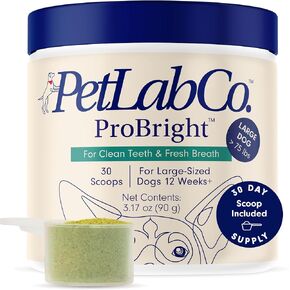 Petlab Co. Probright Dental Powder - معطر التنفس الكلب - تنظيف الأسنان مصنوعًا سهلاً - أهداف التارت والكلاب السيئة - مصنوعة للكلاب الصغيرة