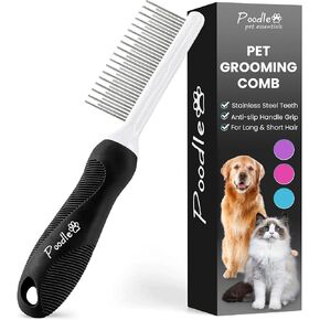 Poodle Dematting Fur Rake Comb Brush for Dogs and Cats - Long 2.5" Steel Safety Blades Metal Comb for Detangling Matted or Knotted Undercoat Hair