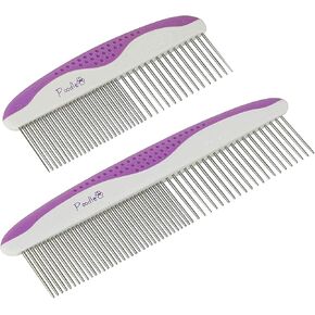 Poodle Pet Dog Combs for Grooming | 2 حزمة | أسنان الفولاذ المقاوم للصدأ إزالة الأوساخ بسهولة | الرعاية المناسبة تمنع العقدة والحصير للحيوانات الأليفة ذات الشعر الطويل والقصير | مقبض قبضة الراحة المضادة للانزلاق (أرجواني)