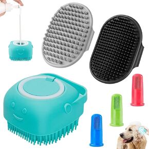 Comotech 3pcs Dog Bath Brush | فرشاة شامبو الكلاب | فرك الكلاب للحمام | الكلاب حمام فرشاة الغسيل | دش الكلب/فرشاة الغسيل مع مقبض حلقة قابل للتعديل للشعر القصير والطويل (الأزرق الأزرق)