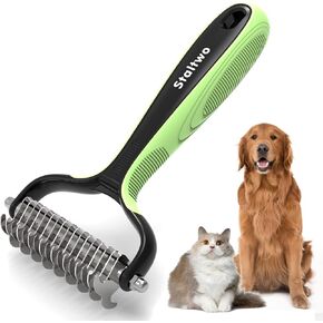 Pet Grooming Supplies - 2-in-1 Professional Undercoat Rake and Pet Brush | Shedding Control for Long Haired Dogs and Cats, Deshedding Tool, Furminator for Dogs, Green