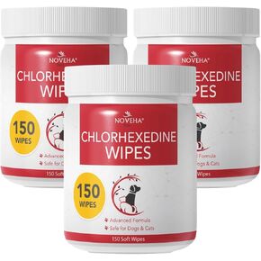 NOVEHA Pet Wipes - Formulated Pet Wipes - for Facial and Finger Folds, Underarms - 3" x 2" Size (150 Counts)