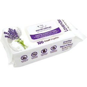 Best Pet Supplies 8" x 9" Pet Grooming Wipes for Dogs & Cats, 100 Pack, Plant-Based Deodorizer for Coats & Dry, Itchy, or Sensitive Skin, Clean Ears, Paws, & Butt - Calming Lavender in Kuwait