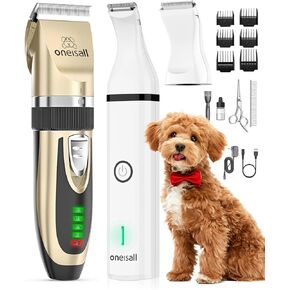 oneisall Dog Clippers and Dog Paw Trimmer Kit 2 in 1 Low Noise Cordless Dog Clippers for Grooming Pet Hair Trimmers for Small and Large Dogs Cats Animals
