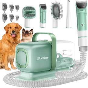 Dog Grooming Kit with Pet Grooming Vacuum, Dog Clipper, Pet Grooming Shedding Brush, Cleaning Tool in 1, Low Noise Dog Vacuum for Dogs Cats (Blue)