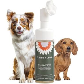 Dandylion Clean Paws | No-Rinse Dog Paw Cleaner & Puppy Paw Washer | Gentle, Fragrance-Free, pH Balanced Foaming Cleanser with Silicone Bristle Brush | Safe for All Dogs | 5 fl oz