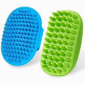 2PCS Dog Bath Brush | Dog Scrubber for Bath | Dog Shampoo Brush | Dog Washing Brush | Dog Shower Brush with Adjustable Handle,Suitable for Pets Deshedding, Washing, Massaging & Grooming (Green Blue)