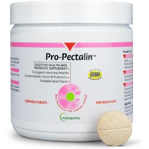 Vetoquinol Pro-Pectalin Chewable Tablets for Dogs & Cats, Helps Relieve Occasional Diarrhea, Situational Diarrhea Relief with Kaolin and Pectin, Contains Beneficial Probiotic Bacteria, 250ct