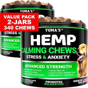 يمضغ القنب في Yuma للكلاب - مضغ تهدئة الكلاب المتقدمة - 170 مضغ - علاجات تخفيف القلق - مساعدة الانفصال ، نباح ، تخفيف الإجهاد ، العواصف الرعدية - الميلاتونين - زيت القنب - مصنوع في الولايات المتحدة الأمريكية