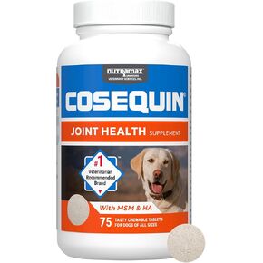 Nutramax Laboratories Cosequin Maximum Strength Joint Health Supplement for Dogs - With Glucosamine, Chondroitin, MSM, and Hyaluronic Acid, 75 Chewable Tablets (Pack of 1)