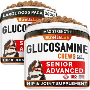 Senior Advanced Glucosamine Chondroitin Joint Supplement for Dogs - Hip & Joint Pain Relief Pills - Large & Small Breed - Hip Joint Chews Canine Joint Health - Chews Older Dogs - Bacon Flavor-120Ct