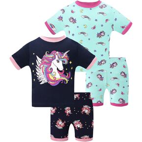 DAUGHTER QUEEN Girls Summer Pajamas Set 4 Pieces 100% Cotton Sleepwear Size 18 Months-12 Years