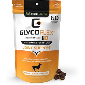 VetriScience Extra Strength Healthy Hip & Joint Chews, GlycoFlex Glucosamine & Green-Lipped Mussel Joint Support Supplement for Dogs, Promote Mobility & Soothe Joint Discomfort, Chicken, 120 Count