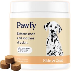 Pawfy Skin & Coat with Salmon Oil - Dog Allergy Relief Chews | Advanced Licking Paws Comfort | Dog Itching Skin Relief & Seasonal Allergies Support - Immune Support & Coat Defense | 30 Chews (Chicken)