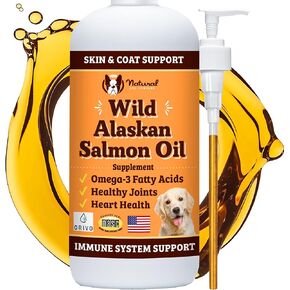 Natural Dog Company Wild-Caught Salmon Oil for Dogs (16oz) with Pump, Omega 3 Fish Oil Supplement for Joint Health, Skin & Coat, Dog Food Topper with Essential Fatty Acids, Dog Fish Oil Supplement