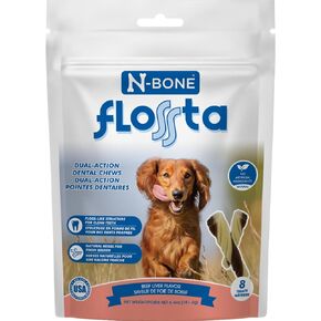 N-bone Flossta مزدوج الحركة مضغ الأسنان للكلاب ، شكل تطور فريد لتنظيف الأسنان العميقة والرعاية الاستباقية للأسنان ، نكهة اليقطين ، 8 العدد 6.4 أوقية كيس