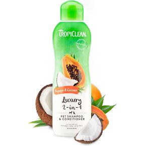 Tropiclean 2-in-1 Dog Shampoo and Conditioner, Cat, Puppy & Kitten Safe, Moisturizing Detangler, Made in the USA, Papaya Scent, 20oz in Kuwait