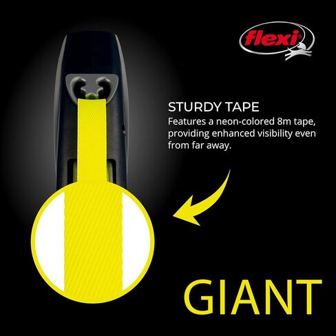 Flexi Tape Giant Tape القابلة للسحب للكلاب الكبيرة حتى 110 رطلاً. - 26 قدم ، أسود | تشابك مقودًا مجانيًا للحيوانات الأليفة مع الفرامل بيد واحدة ، وقفة ، قفل | منتج الجودة الألمانية in Kuwait