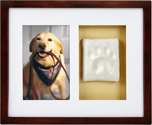 Pearhead Pet Paw Print Photo Frame with Clay Sundrint Kit - Pawprint Making Kit and Photo Display للقطط والكلاب ، No -Mess Pawprint Memorial ، هدية لمالك الحيوانات الأليفة ، إسبرسو in Kuwait