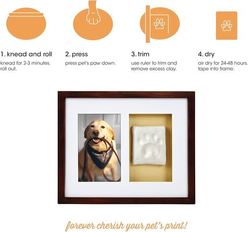 Pearhead Pet Paw Print Photo Frame with Clay Sundrint Kit - Pawprint Making Kit and Photo Display للقطط والكلاب ، No -Mess Pawprint Memorial ، هدية لمالك الحيوانات الأليفة ، إسبرسو in Kuwait