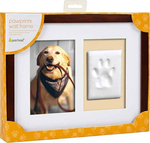 Pearhead Pet Paw Print Photo Frame with Clay Sundrint Kit - Pawprint Making Kit and Photo Display للقطط والكلاب ، No -Mess Pawprint Memorial ، هدية لمالك الحيوانات الأليفة ، إسبرسو in Kuwait