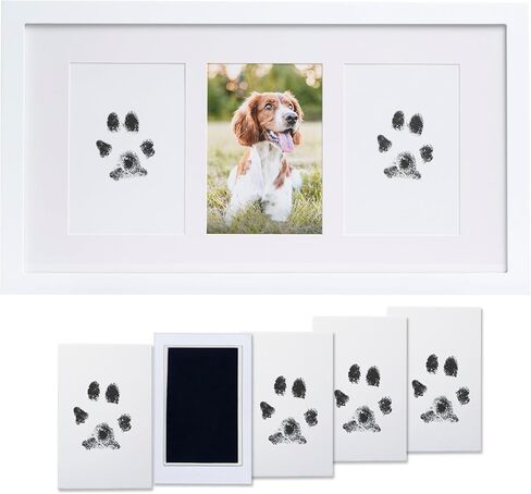 Pearhead Pet Paw Print Photo Frame With Clay Imprint Kit - Pawprint Making Kit and Photo Display for Cats and Dogs, No-Mess Pawprint Memorial, Gift For Pet Owner, Espresso in Kuwait