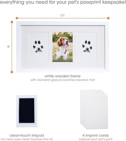 Pearhead Pet Paw Print Photo Frame With Clay Imprint Kit - Pawprint Making Kit and Photo Display for Cats and Dogs, No-Mess Pawprint Memorial, Gift For Pet Owner, Espresso in Kuwait