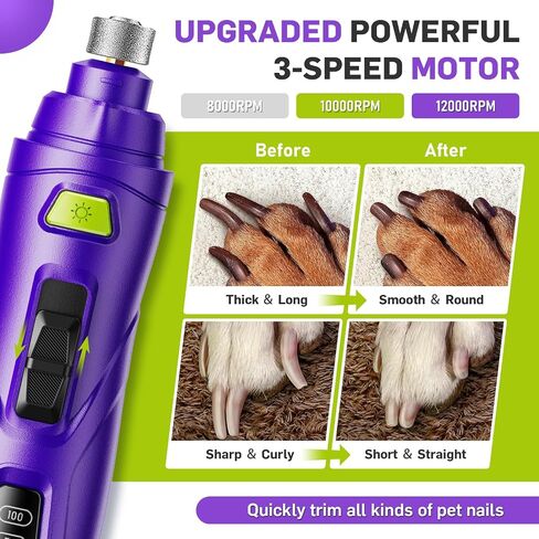 Dog Nail Grinder Super Quiet Dog Nail Trimmers 3 Grinding Wheels 3 Speed Rechargeable Pet Nail Grinder LED Display Dog Nail Clippers Kit for Large Medium Small Dogs Cats Dog Nail File Toenail Clippers in Saudi Arabia