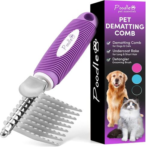 Poodle Dematting Fur Rake Comb Brush للكلاب والقطط - شفرات السلامة الفولاذية الطويلة 2.5 " in Saudi Arabia