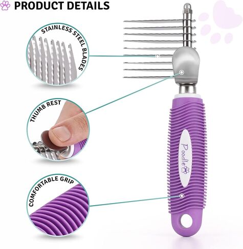 Poodle Dematting Fur Rake Comb Brush للكلاب والقطط - شفرات السلامة الفولاذية الطويلة 2.5 " in Saudi Arabia