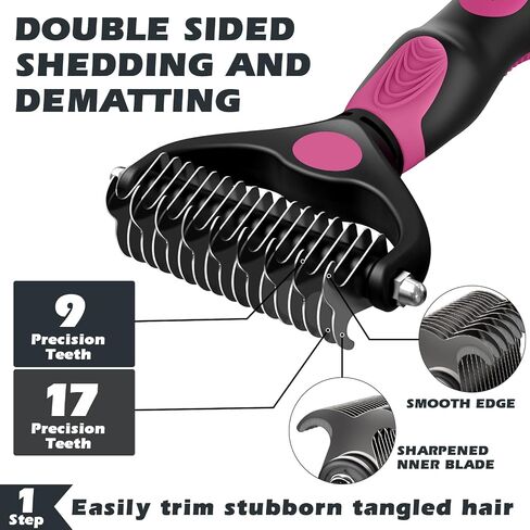 3PCS Self Cleaning Slicker Brush & Pet Grooming Rake & Bath Brush for Dogs,Cats and Horses | Double-Sided Dematting Comb & Skin Friendly Deshedding Grooming Tool (J-Green Black) in Kuwait