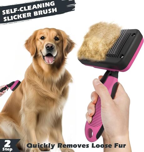 3PCS Self Cleaning Slicker Brush & Pet Grooming Rake & Bath Brush for Dogs,Cats and Horses | Double-Sided Dematting Comb & Skin Friendly Deshedding Grooming Tool (J-Green Black) in Kuwait