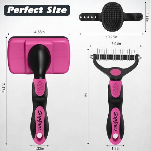 3PCS Self Cleaning Slicker Brush & Pet Grooming Rake & Bath Brush for Dogs,Cats and Horses | Double-Sided Dematting Comb & Skin Friendly Deshedding Grooming Tool (J-Green Black) in Kuwait