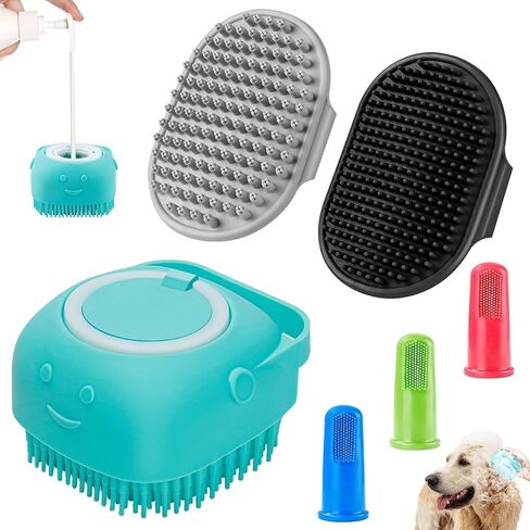Comotech 3pcs Dog Bath Brush | فرشاة شامبو الكلاب | فرك الكلاب للحمام | الكلاب حمام فرشاة الغسيل | دش الكلب/فرشاة الغسيل مع مقبض حلقة قابل للتعديل للشعر القصير والطويل (الأزرق الأزرق) in Kuwait