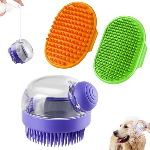 Comotech 3PCS Dog Bath Brush | Dog Shampoo Brush | Dog Scrubber for Bath | Dog/Grooming/Washing Brush Scrubber with Adjustable Ring Handle for Short & Long Haired Dogs/Cats (Blue Blue White) in Kuwait