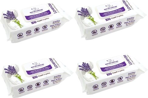 Best Pet Supplies 8" x 9" Pet Grooming Wipes for Dogs & Cats, 100 Pack, Plant-Based Deodorizer for Coats & Dry, Itchy, or Sensitive Skin, Clean Ears, Paws, & Butt - Calming Lavender in Saudi Arabia