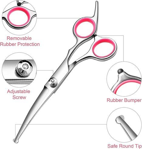 Dog Grooming Scissors with Safety Round Tips Stainless Steel Professional Dog Grooming Kit - Thinning, Curved Scissors and Comb for Dog Cat Pet (Pink 4 in 1) in Kuwait