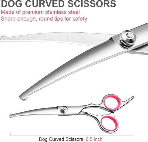 Dog Grooming Scissors with Safety Round Tips Stainless Steel Professional Dog Grooming Kit - Thinning, Curved Scissors and Comb for Dog Cat Pet (Pink 4 in 1) in Kuwait