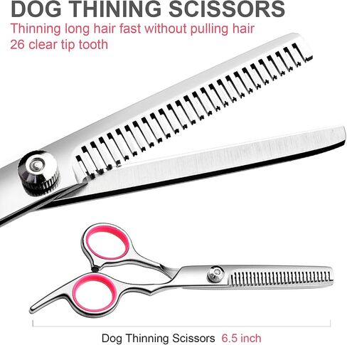 Dog Grooming Scissors with Safety Round Tips Stainless Steel Professional Dog Grooming Kit - Thinning, Curved Scissors and Comb for Dog Cat Pet (Pink 4 in 1) in Kuwait