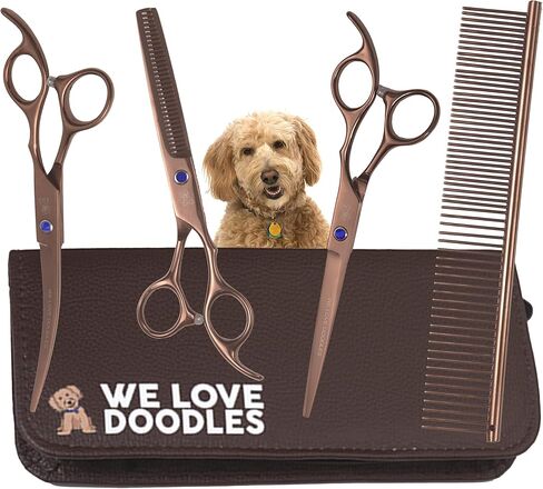 Dog Grooming Scissors Kit - Best Tools For Goldendoodles, Poodles & Doodles - Straight, Curved & Thinning Shears - Golden Doodle Grooming Kit - Professional Grade Steel, 4 Pc Set [We Love Doodles] in Saudi Arabia