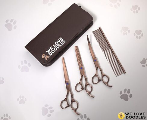 Dog Grooming Scissors Kit - Best Tools For Goldendoodles, Poodles & Doodles - Straight, Curved & Thinning Shears - Golden Doodle Grooming Kit - Professional Grade Steel, 4 Pc Set [We Love Doodles] in Saudi Arabia