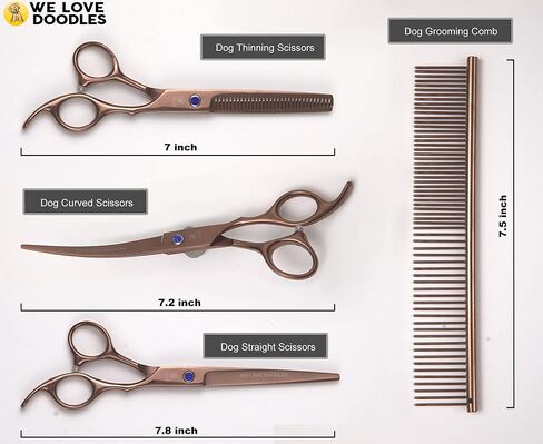 Dog Grooming Scissors Kit - Best Tools For Goldendoodles, Poodles & Doodles - Straight, Curved & Thinning Shears - Golden Doodle Grooming Kit - Professional Grade Steel, 4 Pc Set [We Love Doodles] in Saudi Arabia