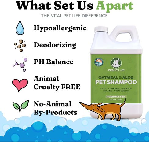 Dog Shampoo with Oatmeal, Aloe Vera, Chamomile, Jojoba Oil, Vitamin E - Natural Ingredients, Helps Allergies Dry Coats & Itchy Sensitive Skin, No Parabens or Artificial Dyes, 64 oz in Kuwait