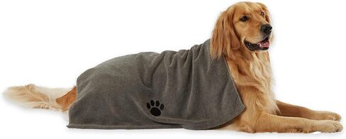 Bone Dry Pet Grooming Towel Collection Absorbent Microfiber X-Large, 41x23.5", Embroidered Gray in Kuwait